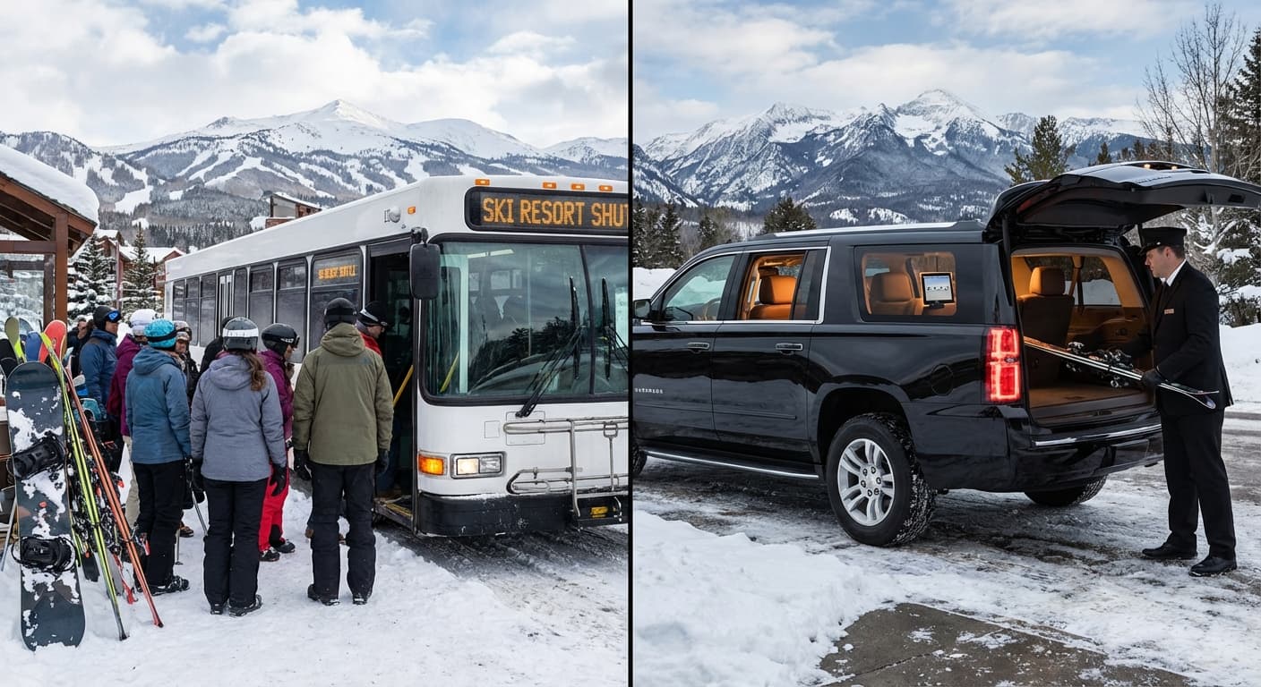 Comparison of ski shuttle bus and private SUV transfer from Calgary
