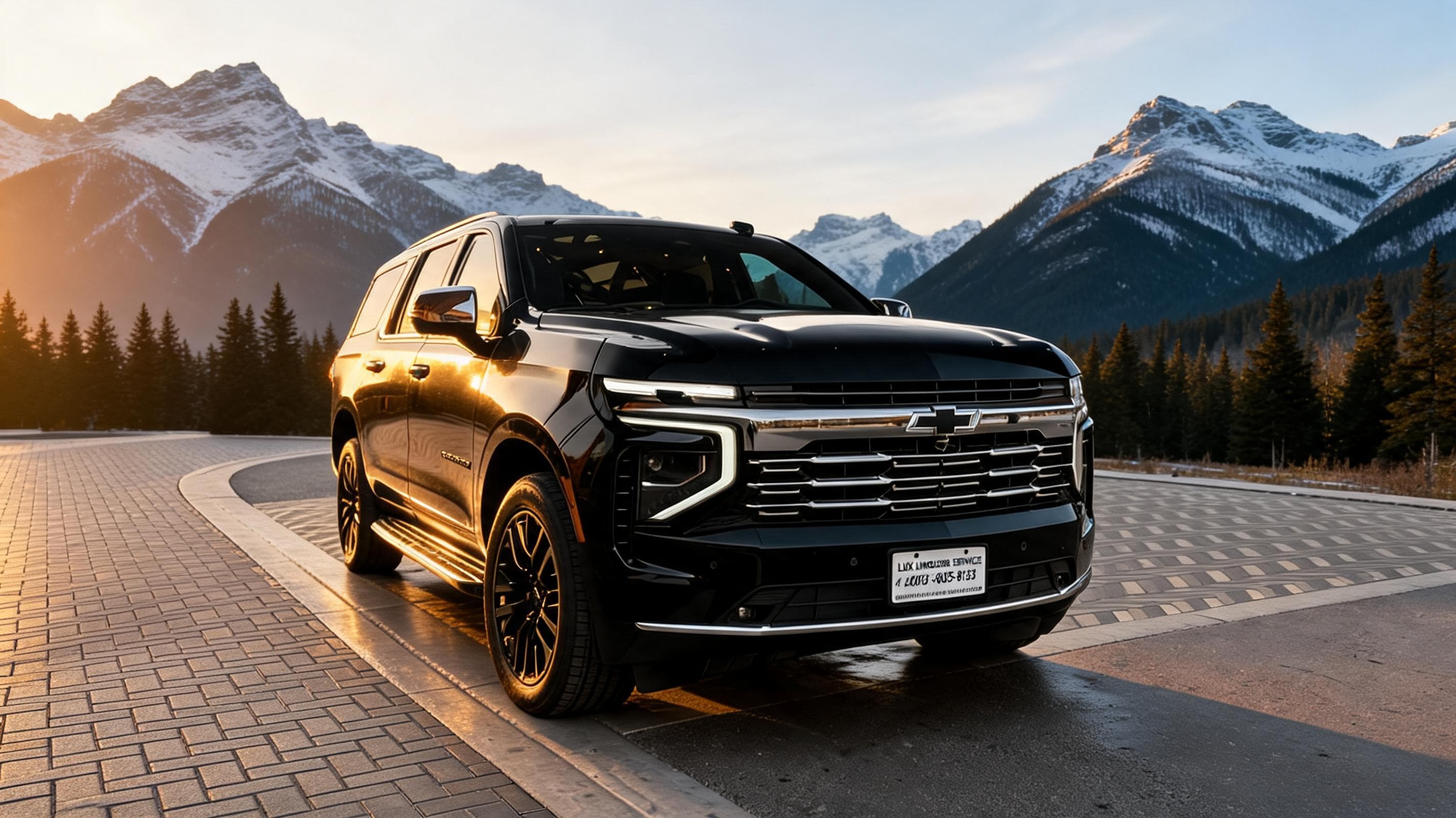 Chevrolet Suburban luxury SUV in front of the Rockies